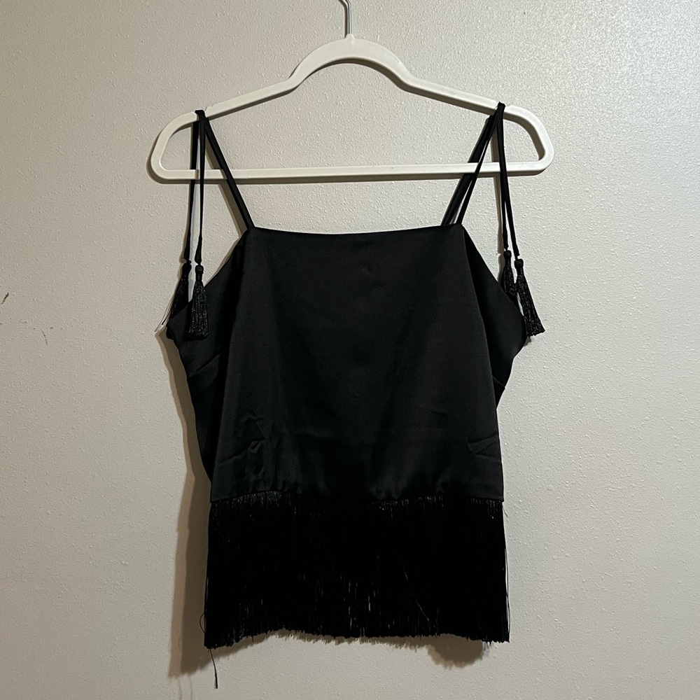 Rachel Zoe Silk Satin Like Fringe Tassel Top